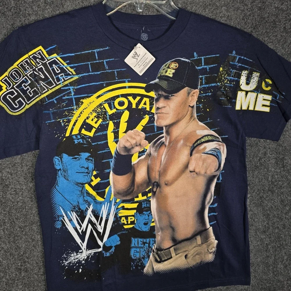 John Cena T-Shirt Youth XXL Navy Blue Wrestling‎ U Can't See Me Y2K All Over NEW